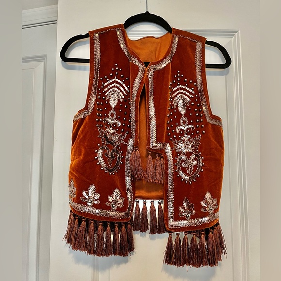 brown velvet embellished vest - Picture 2 of 4